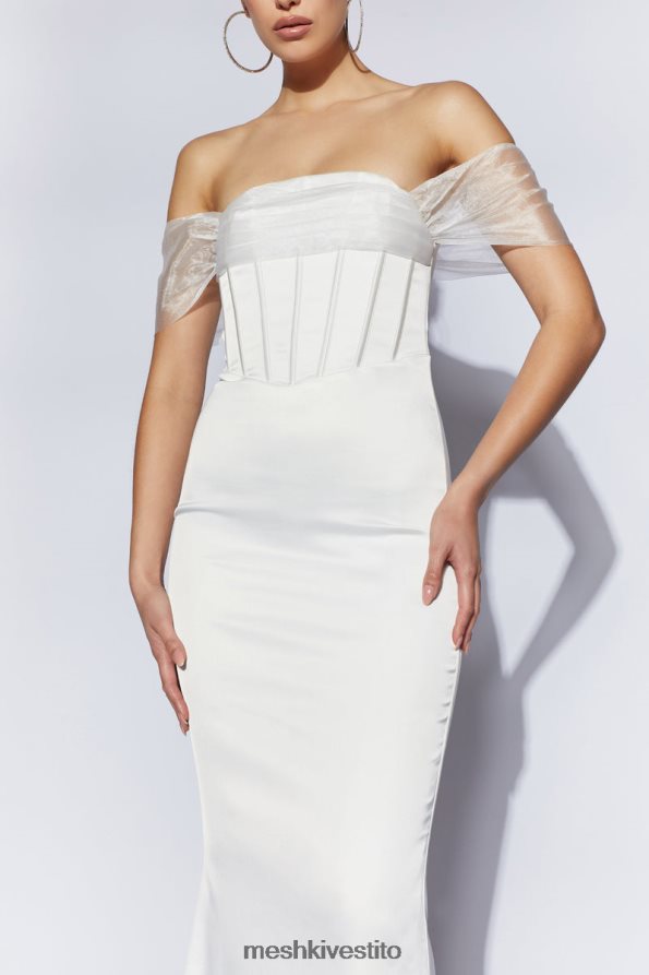 Meshki Everly maxi abito in raso di organza con spalle scoperte vestiario bianco 6L048P506