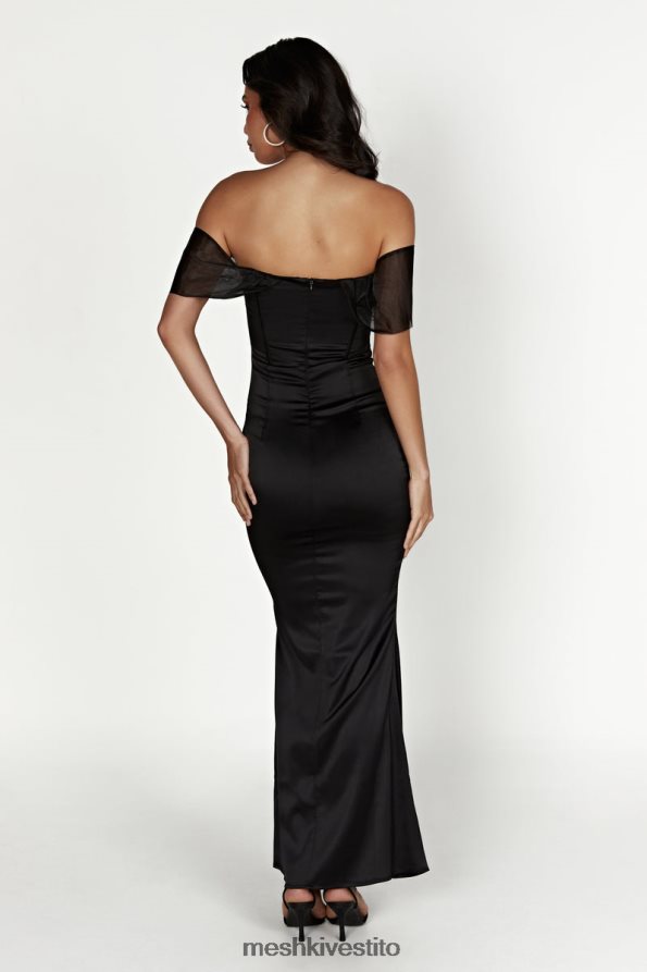 Meshki Everly maxi abito in raso di organza con spalle scoperte vestiario nero 6L048P430