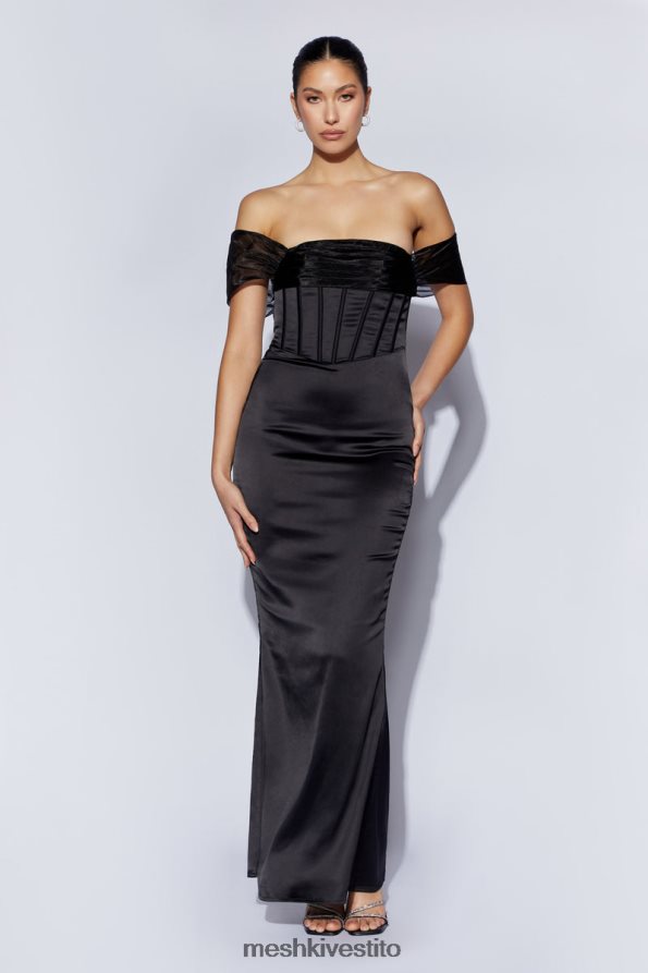 Meshki Everly maxi abito in raso di organza con spalle scoperte vestiario nero 6L048P430