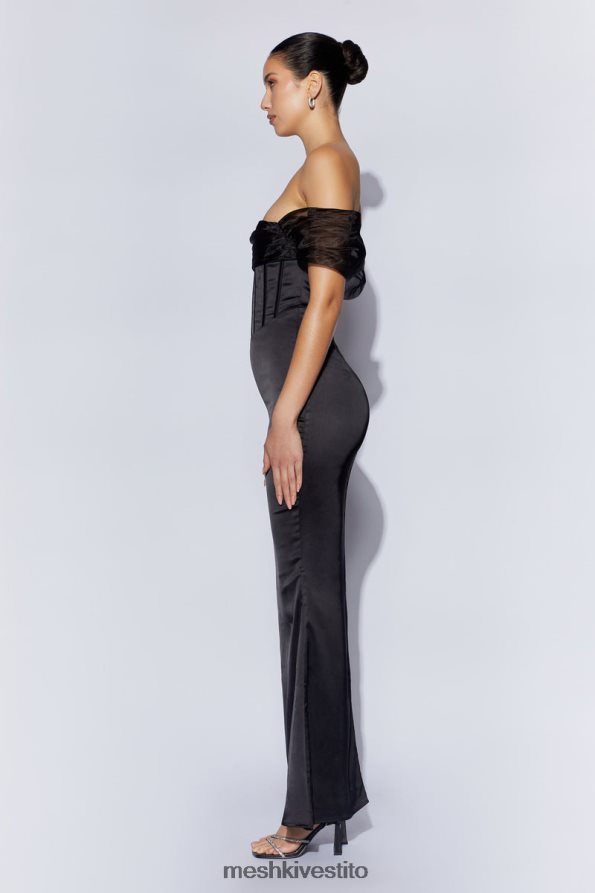 Meshki Everly maxi abito in raso di organza con spalle scoperte vestiario nero 6L048P430