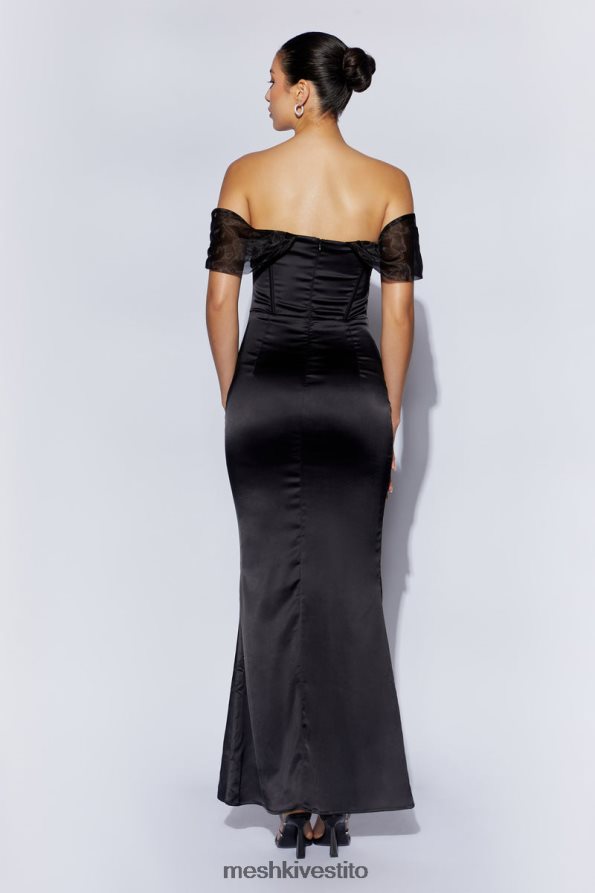 Meshki Everly maxi abito in raso di organza con spalle scoperte vestiario nero 6L048P430