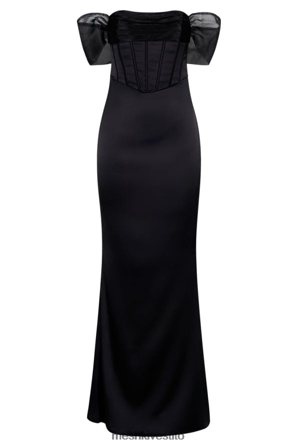 Meshki Everly maxi abito in raso di organza con spalle scoperte vestiario nero 6L048P430