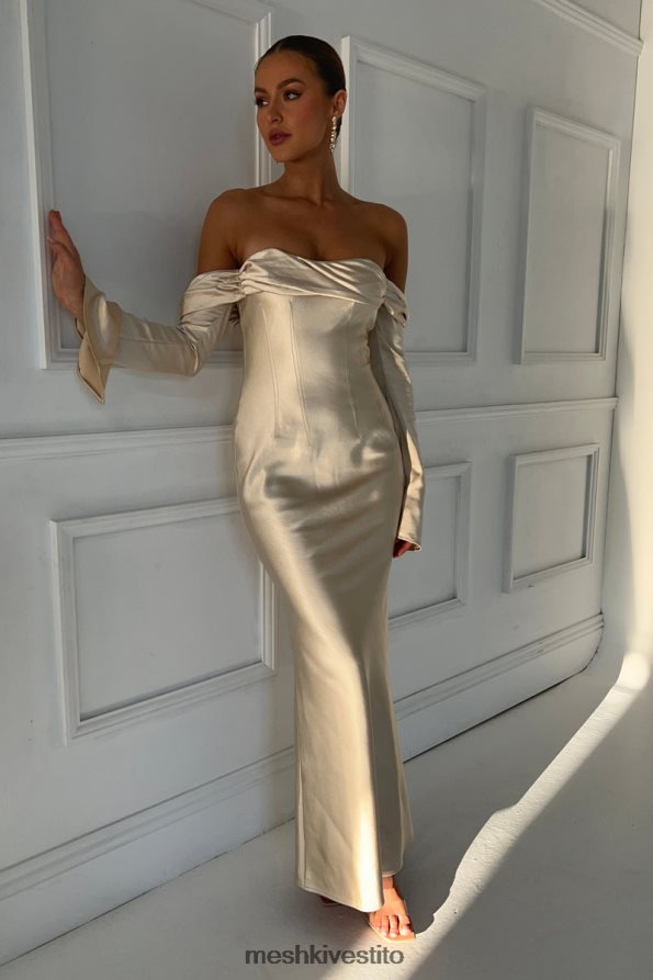 Meshki Giselle maxi abito con spalle scoperte e collo ad anello vestiario oro 6L048P120