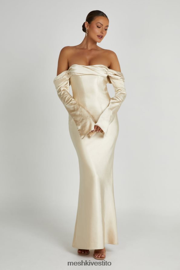 Meshki Giselle maxi abito con spalle scoperte e collo ad anello vestiario oro 6L048P120