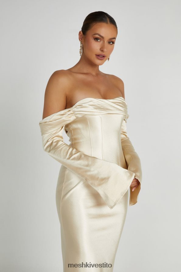 Meshki Giselle maxi abito con spalle scoperte e collo ad anello vestiario oro 6L048P120