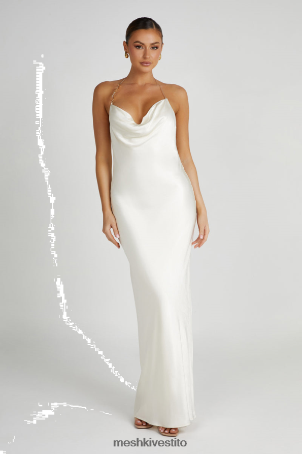 Meshki Maxi abito con cappuccio in raso melissa sul davanti vestiario avorio 6L048P107