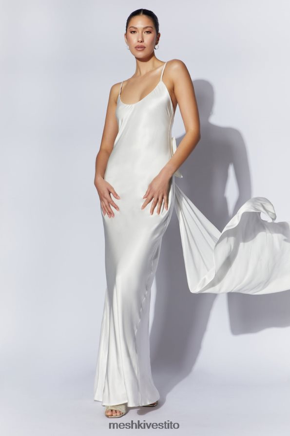 Meshki Maxi abito kailey con schiena scollata e strascico con fiocco staccabile vestiario bianco 6L048P96