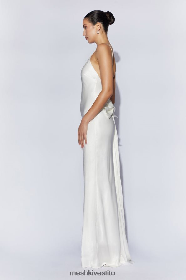 Meshki Maxi abito kailey con schiena scollata e strascico con fiocco staccabile vestiario bianco 6L048P96