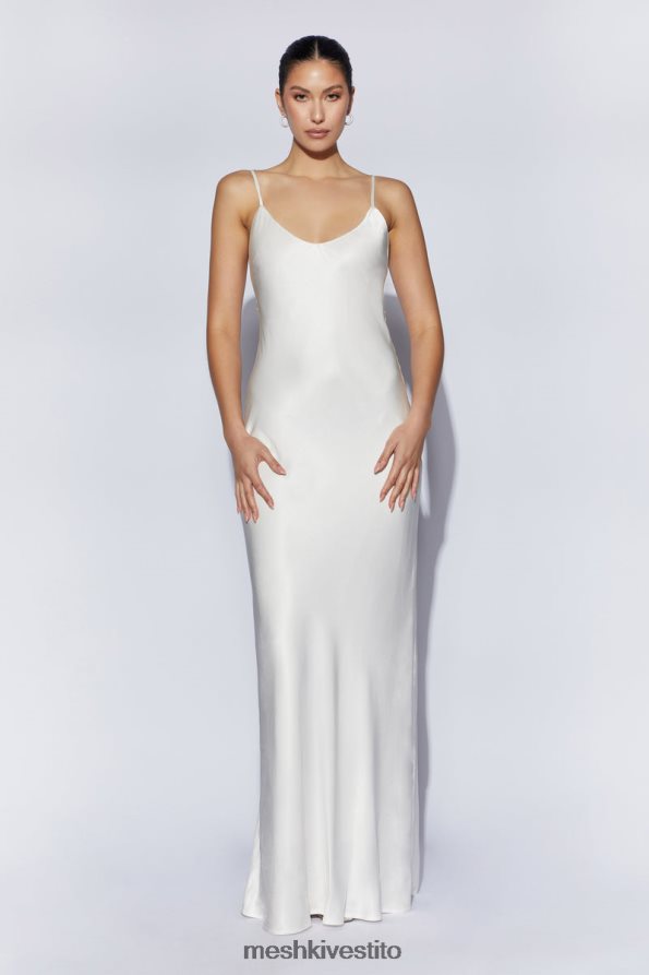 Meshki Maxi abito kailey con schiena scollata e strascico con fiocco staccabile vestiario bianco 6L048P96