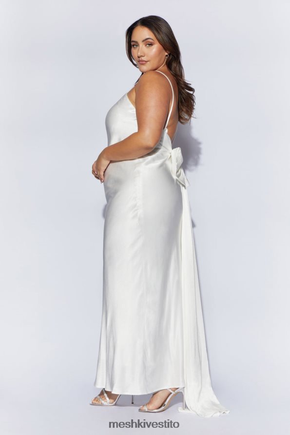 Meshki Maxi abito kailey con schiena scollata e strascico con fiocco staccabile vestiario bianco 6L048P96