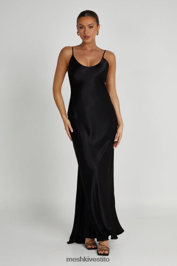 Meshki Maxi abito kailey con schiena scollata e strascico con fiocco staccabile vestiario nero 6L048P190