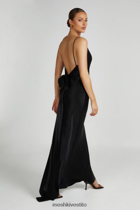 Meshki Maxi abito kailey con schiena scollata e strascico con fiocco staccabile vestiario nero 6L048P190