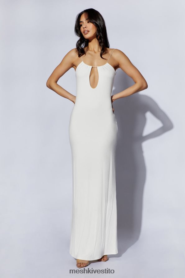 Meshki Maxi vestito kirsty con spalline circolari e ritaglio vestiario bianco 6L048P690