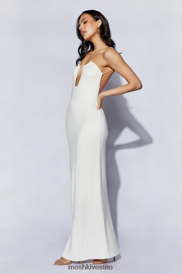 Meshki Maxi vestito kirsty con spalline circolari e ritaglio vestiario bianco 6L048P690