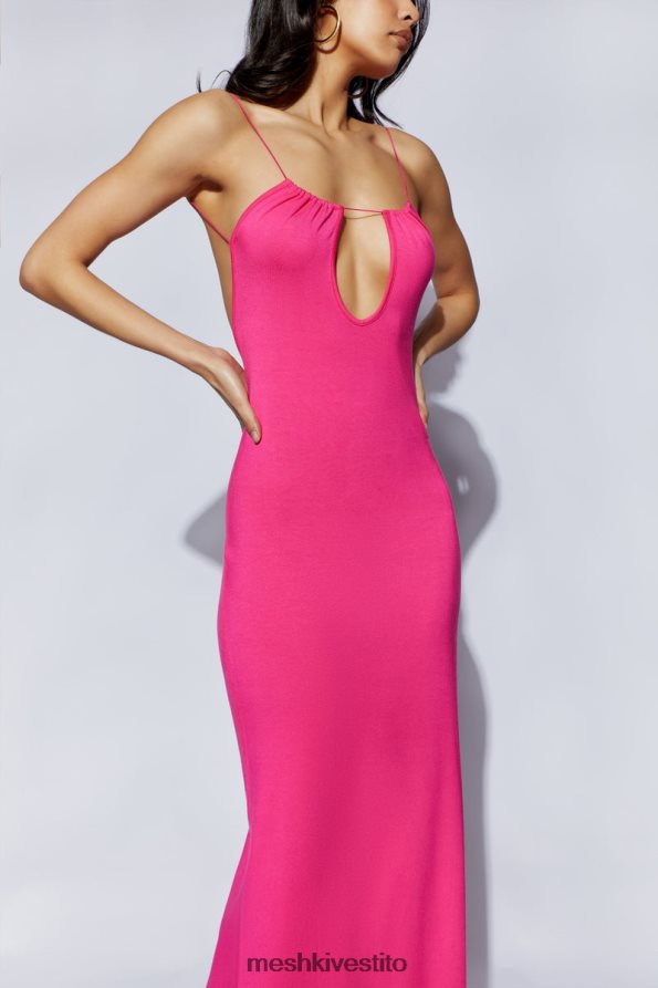 Meshki Maxi vestito kirsty con spalline circolari e ritaglio vestiario fucsia 6L048P622