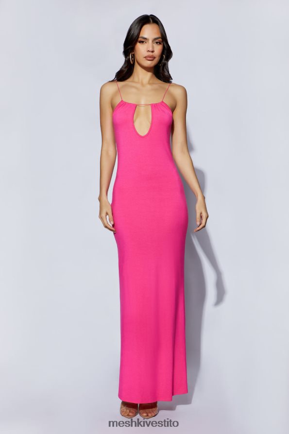 Meshki Maxi vestito kirsty con spalline circolari e ritaglio vestiario fucsia 6L048P622
