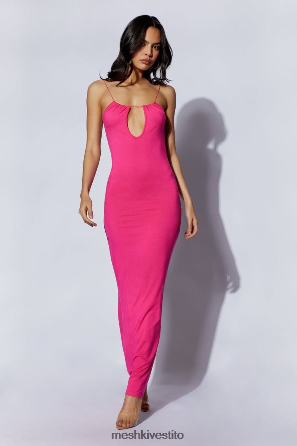 Meshki Maxi vestito kirsty con spalline circolari e ritaglio vestiario fucsia 6L048P622