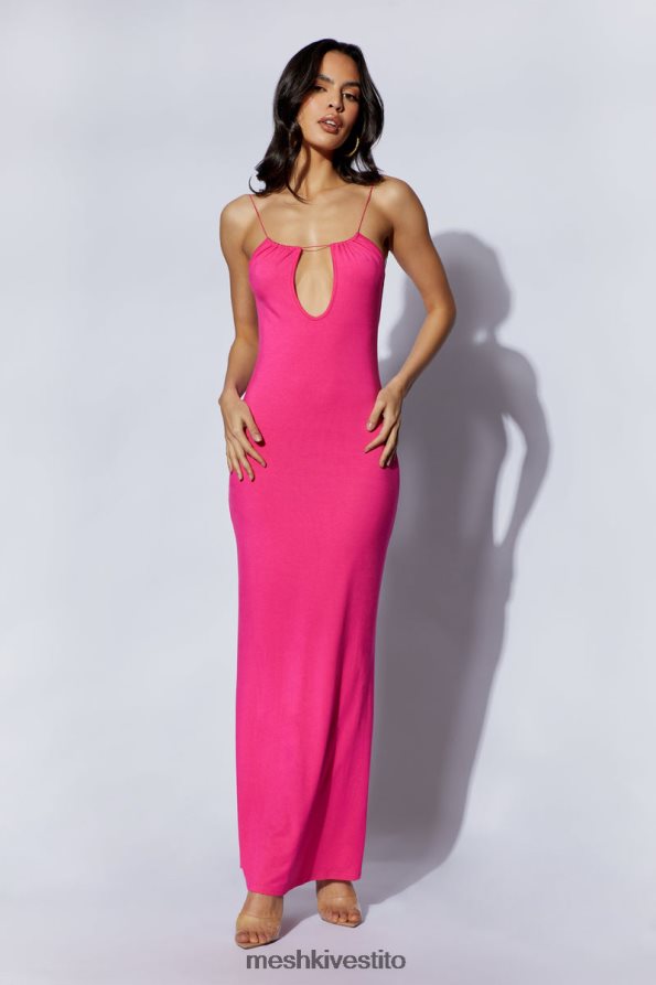 Meshki Maxi vestito kirsty con spalline circolari e ritaglio vestiario fucsia 6L048P622