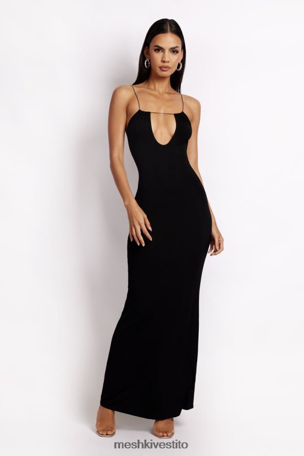 Meshki Maxi vestito kirsty con spalline circolari e ritaglio vestiario nero 6L048P452