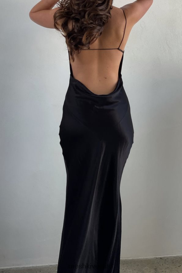 Meshki Sadie maxi abito sottoveste in raso con scollo all'americana e balze vestiario nero 6L048P629