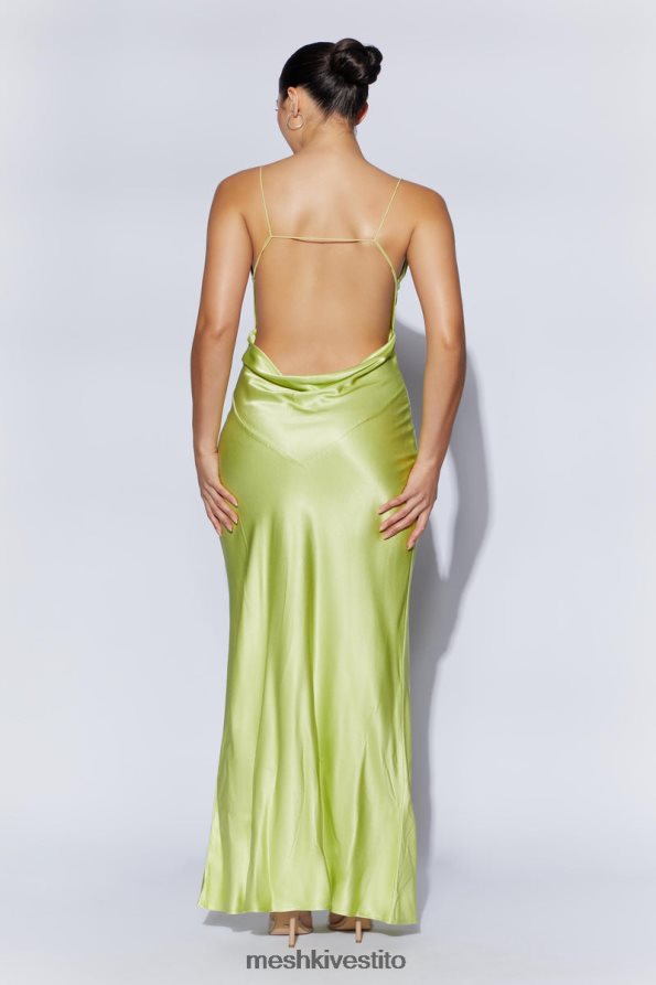 Meshki Sadie maxi abito sottoveste in raso con scollo all\'americana e balze vestiario verde pistacchio 6L048P544