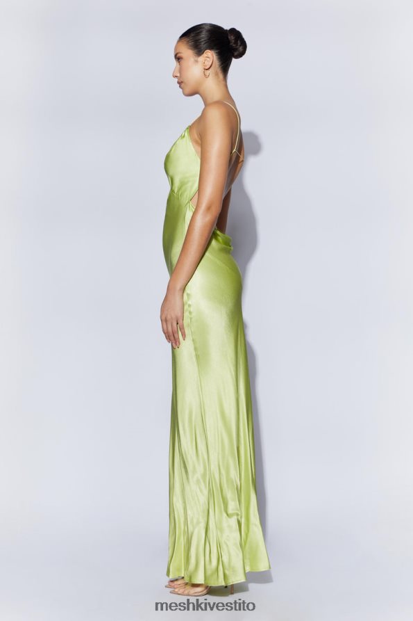 Meshki Sadie maxi abito sottoveste in raso con scollo all\'americana e balze vestiario verde pistacchio 6L048P544