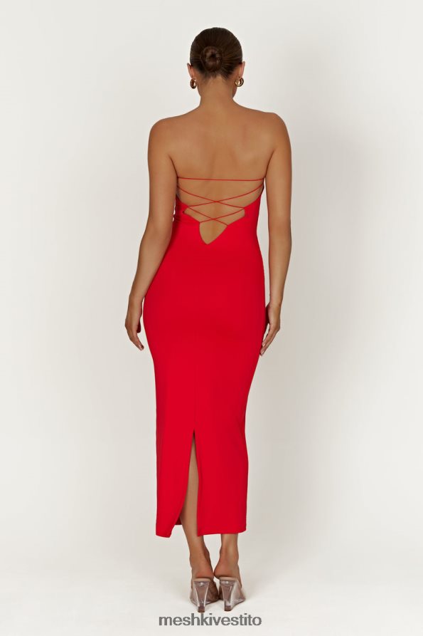 Meshki Vivian maxi abito allacciato senza spalline in nylon riciclato vestiario rosso 6L048P380