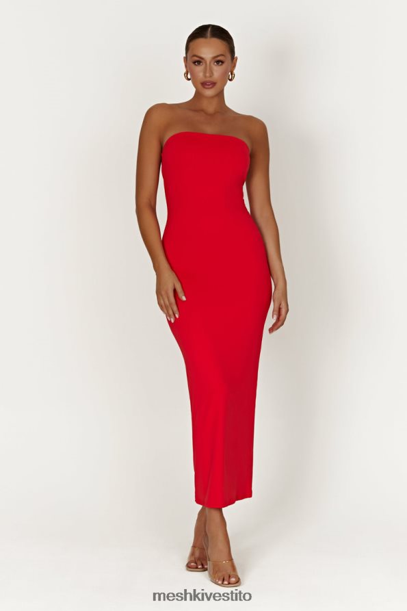 Meshki Vivian maxi abito allacciato senza spalline in nylon riciclato vestiario rosso 6L048P380