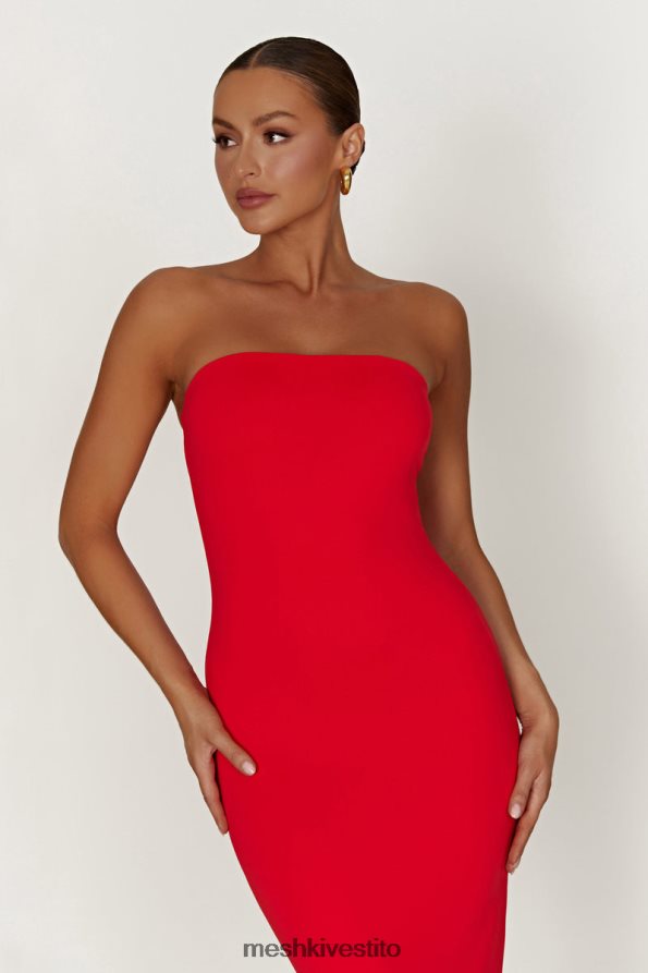 Meshki Vivian maxi abito allacciato senza spalline in nylon riciclato vestiario rosso 6L048P380