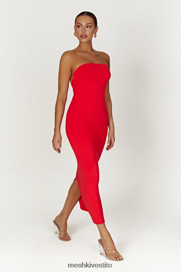 Meshki Vivian maxi abito allacciato senza spalline in nylon riciclato vestiario rosso 6L048P380