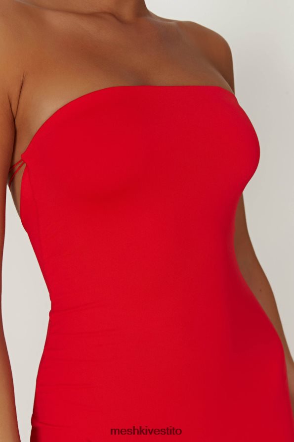 Meshki Vivian maxi abito allacciato senza spalline in nylon riciclato vestiario rosso 6L048P380
