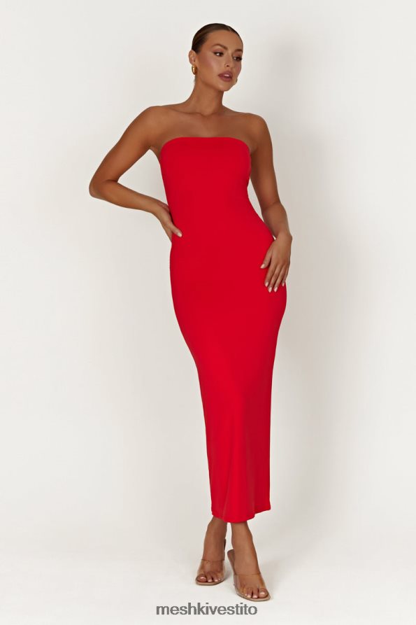Meshki Vivian maxi abito allacciato senza spalline in nylon riciclato vestiario rosso 6L048P380