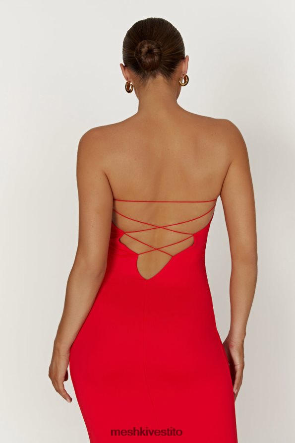 Meshki Vivian maxi abito allacciato senza spalline in nylon riciclato vestiario rosso 6L048P380