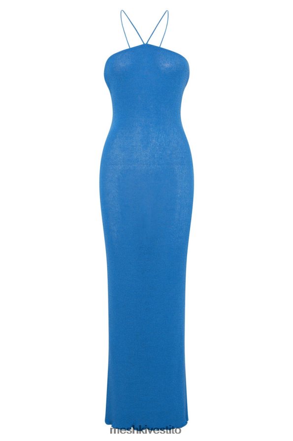 Meshki abito aryana asimmetrico dritto maxi in maglia con scollo all\'americana vestiario azzurro 6L048P707