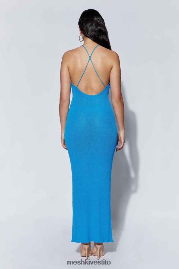 Meshki abito aryana asimmetrico dritto maxi in maglia con scollo all\'americana vestiario azzurro 6L048P707
