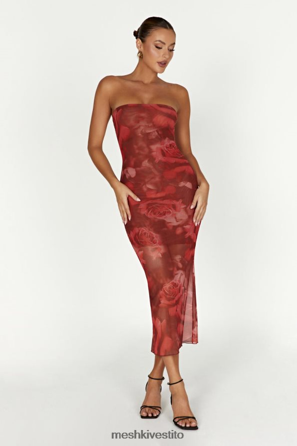 Meshki abito in rete senza spalline Afrodite vestiario stampa di rose oversize 6L048P111