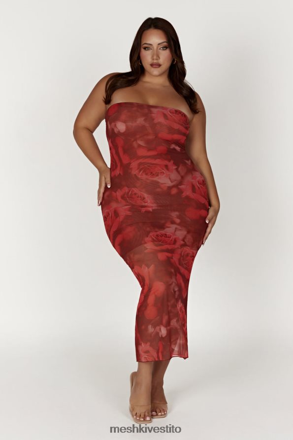 Meshki abito in rete senza spalline Afrodite vestiario stampa di rose oversize 6L048P111