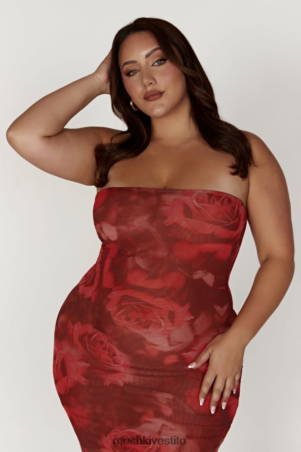 Meshki abito in rete senza spalline Afrodite vestiario stampa di rose oversize 6L048P111