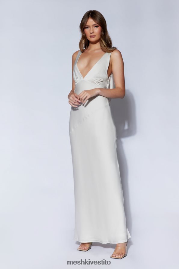Meshki maxi abito Nadia in satin con scollo posteriore vestiario argento 6L048P66