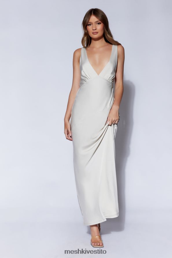 Meshki maxi abito Nadia in satin con scollo posteriore vestiario argento 6L048P66