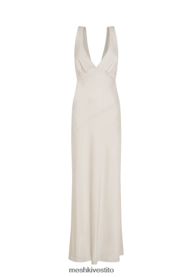 Meshki maxi abito Nadia in satin con scollo posteriore vestiario argento 6L048P66