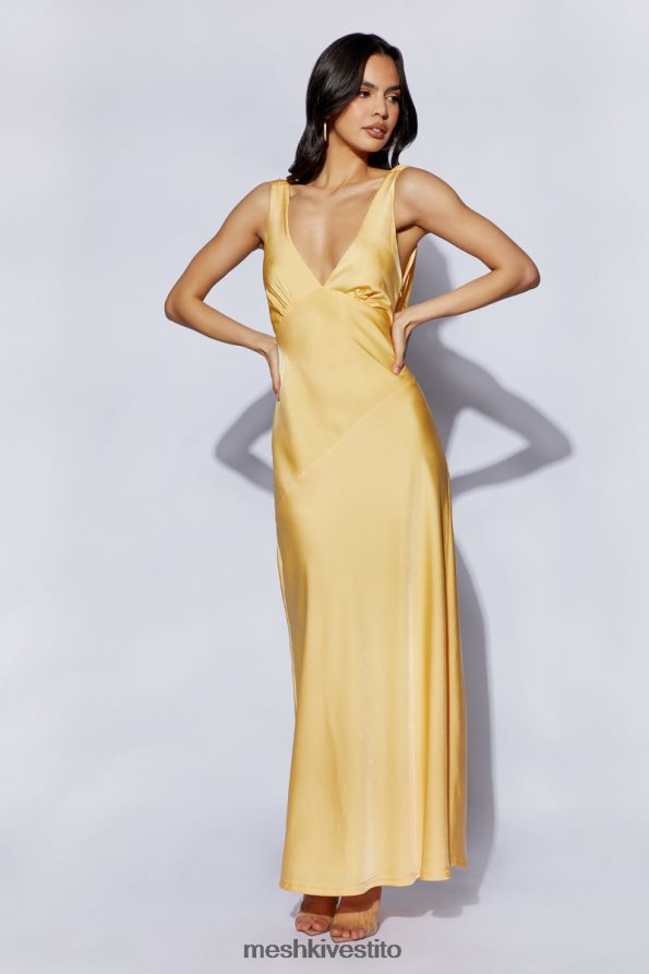 Meshki maxi abito Nadia in satin con scollo posteriore vestiario limone 6L048P11