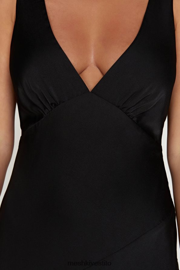 Meshki maxi abito Nadia in satin con scollo posteriore vestiario nero 6L048P68