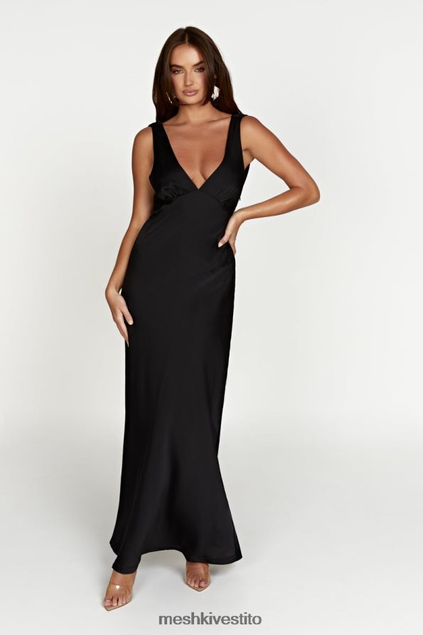 Meshki maxi abito Nadia in satin con scollo posteriore vestiario nero 6L048P68