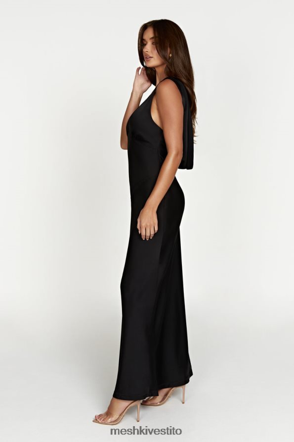 Meshki maxi abito Nadia in satin con scollo posteriore vestiario nero 6L048P68