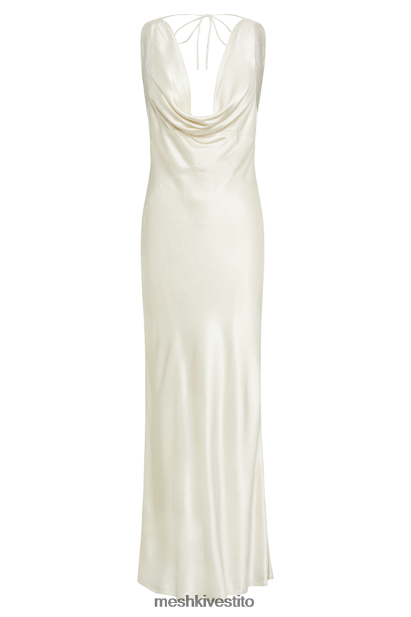 Meshki maxi abito angelique in raso con cappuccio sul retro vestiario avorio 6L048P53