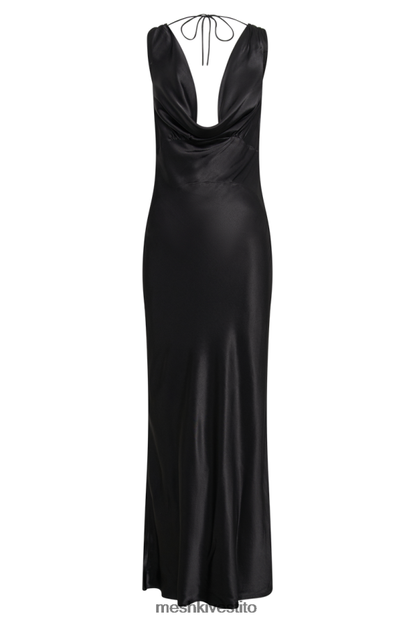 Meshki maxi abito angelique in raso con cappuccio sul retro vestiario nero 6L048P92