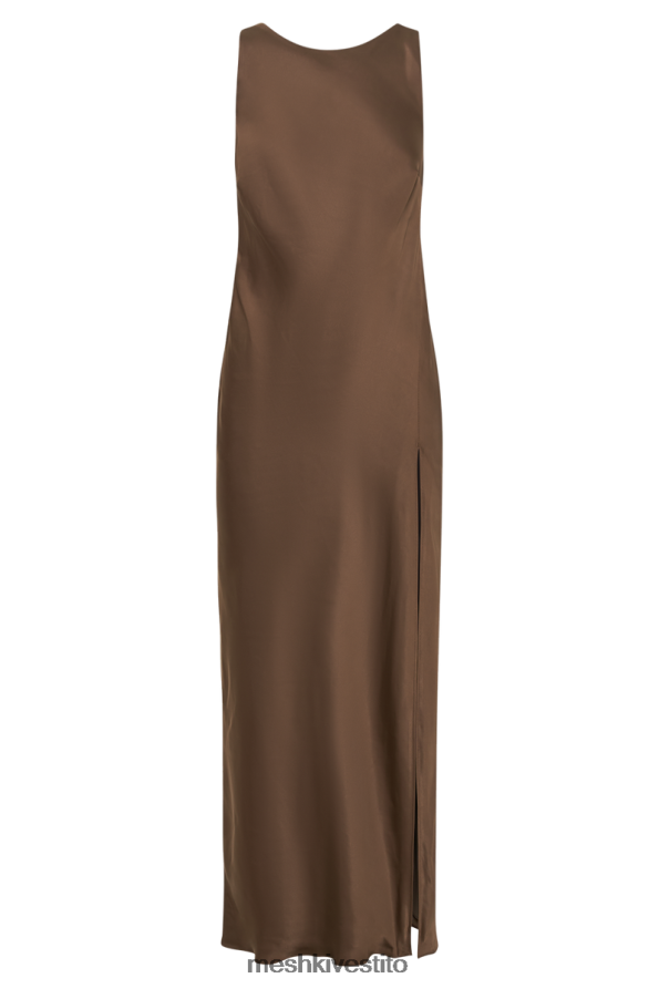 Meshki maxi abito gemima in raso con spacco vestiario moka 6L048P2