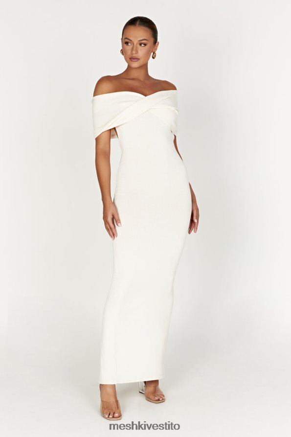 Meshki maxi abito in maglia terese con spalle scoperte vestiario crema 6L048P299
