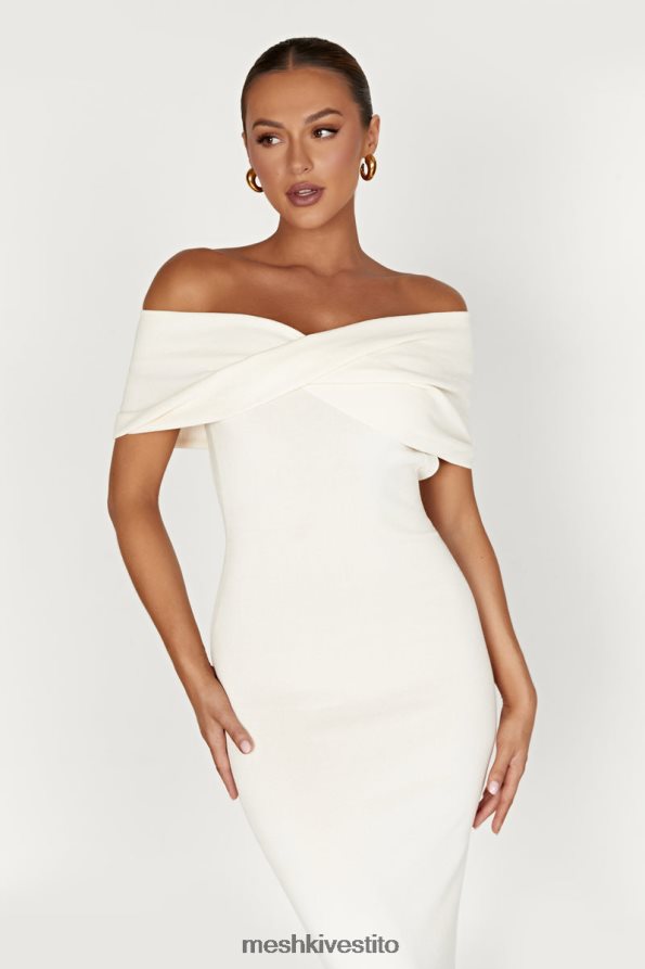 Meshki maxi abito in maglia terese con spalle scoperte vestiario crema 6L048P299